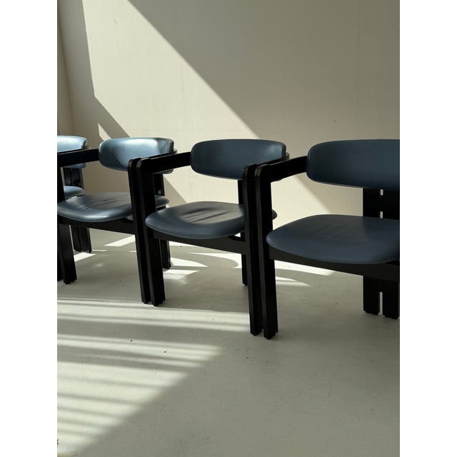 Pamplona Dining Chairs and Table in Petrol Leather by Augusto Savini for Pozzi, Italy, 1970, Set of 7 For Sale - Image 6 of 18