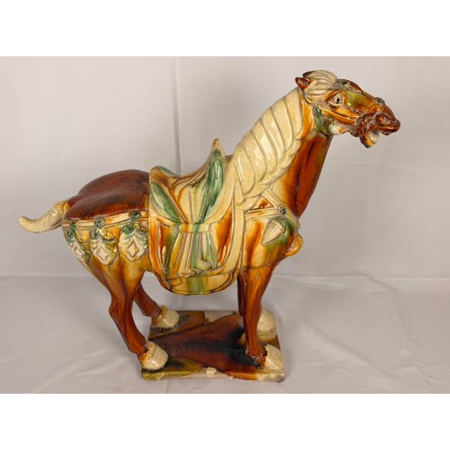 Brown Large Chinese Sancai Glazed Pottery Horse in the Tang Dynasty Style For Sale - Image 8 of 8