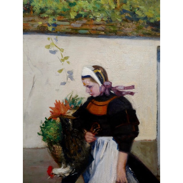 Jacques Wely -Woman & Her Jack Russel Dog Coming From the Market-Oil Painting For Sale In Los Angeles - Image 6 of 13