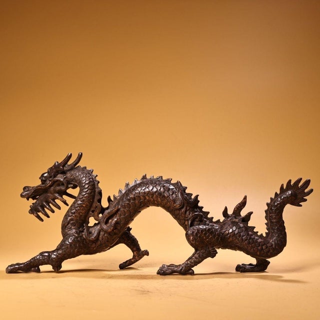 Asian Late 19th Century Gilt Bronze Walking Dragon Figurine, 1700g, High Relief, Mythical Beast For Sale - Image 3 of 10