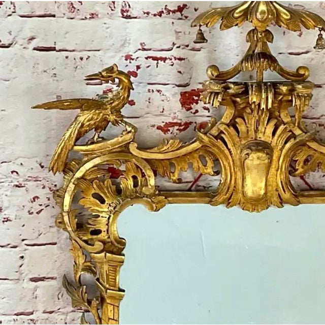 19th Century Chinese Chippendale Style Giltwood Mirror With Hoho Birds For Sale - Image 5 of 17