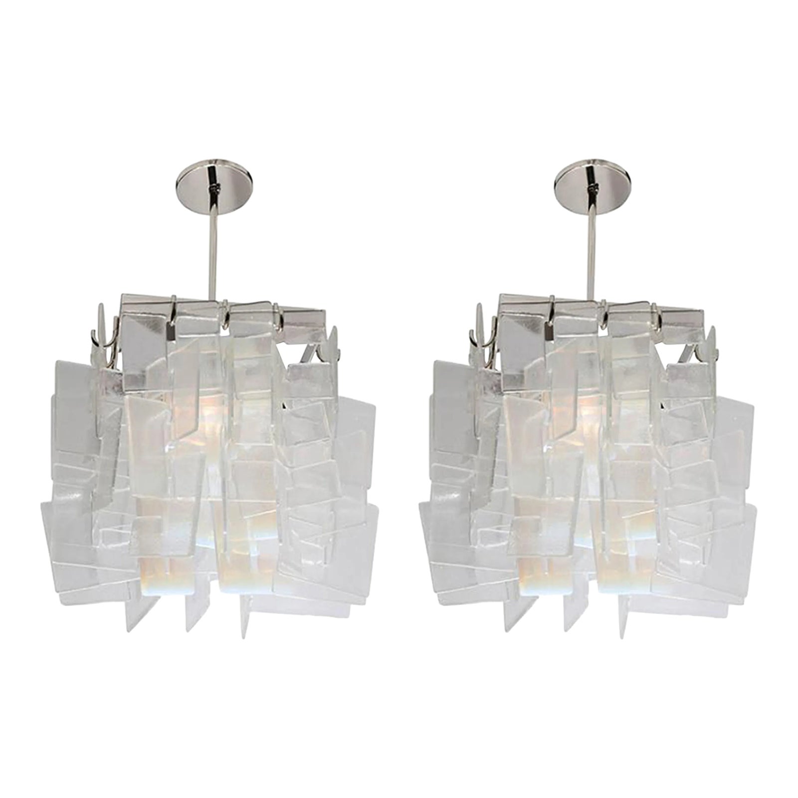 Mid-Century Square Glass Pendants - a Pair | Chairish