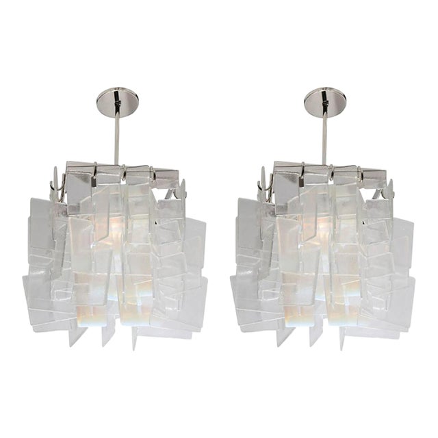 Mid-Century Square Glass Pendants - a Pair For Sale