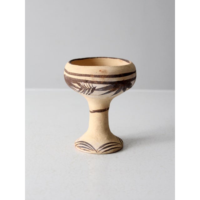Rustic Vintage Mexican Folk Art Pottery Goblet For Sale - Image 3 of 9