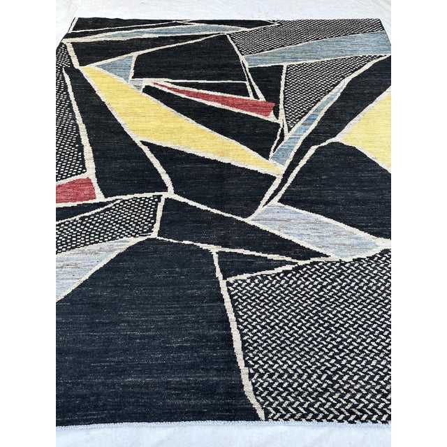 Cubist Abstract Carpet in Carbon Black & Saffron - 8'10" X 9'10" For Sale - Image 4 of 10
