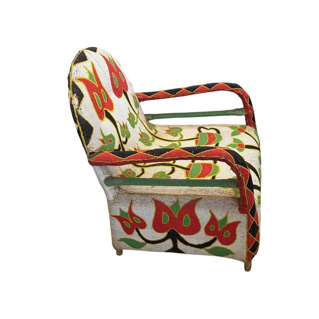 Vintage African Nigerian Small Yoruba Glass Beaded Chair Sized for Kids and Teenagers. For Sale - Image 4 of 8