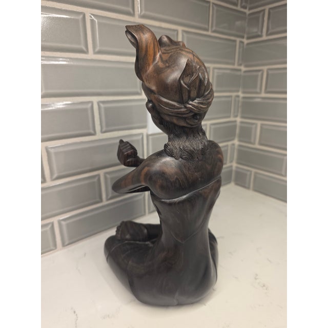 Ebony Mid 20th Century Balinese Macassar Ebony Wood Seated Young Boy Sculpture by K. Aria (Mas, Bali) For Sale - Image 8 of 12