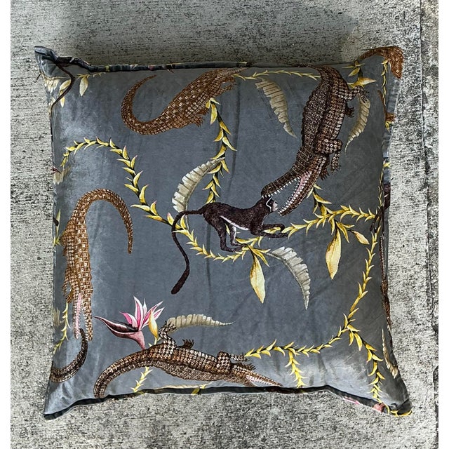 Vintage River Chase Printed Velvet Pillow For Sale In West Palm - Image 6 of 12