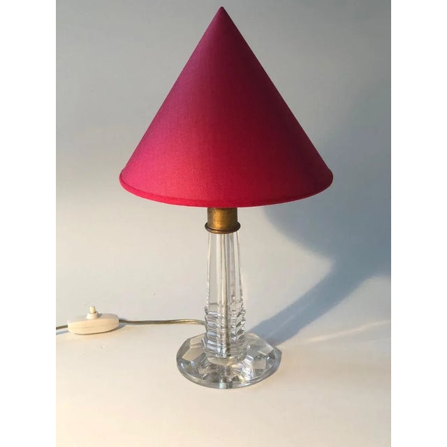 French Table Lamp with Cut Glass Base and Red Silk Shade, 1940s For Sale - Image 4 of 10