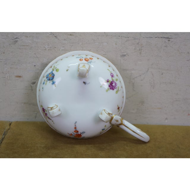 Antique Dresden Covered Footed Turtle Soup Bowl Compote 5" For Sale - Image 15 of 17