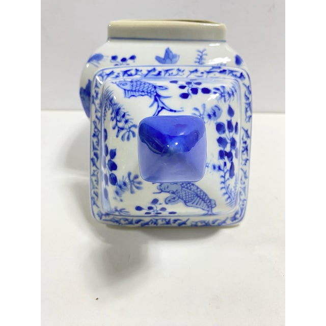 Blue & White Koi Ginger Jar With Lid – Chinoiserie Porcelain Vase, Fish Motif Decor For Sale In Louisville - Image 6 of 11