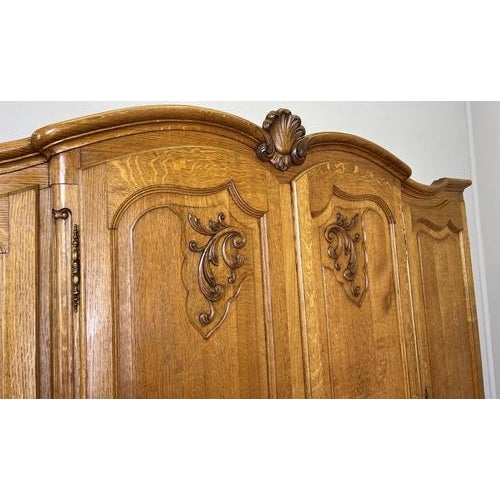 Vintage French Louis XVI Style Wardrobe in Carved Oak For Sale - Image 4 of 12