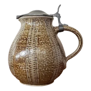 Circa 1890 German Raeren Stoneware Lidded Jug With Tudor Style Rose Seal