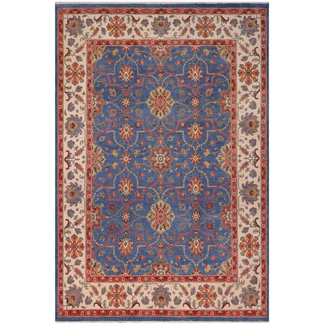 Rustic Kazak Blue/Beige Wool Rug - 10'8''x14'2'' For Sale - Image 10 of 10