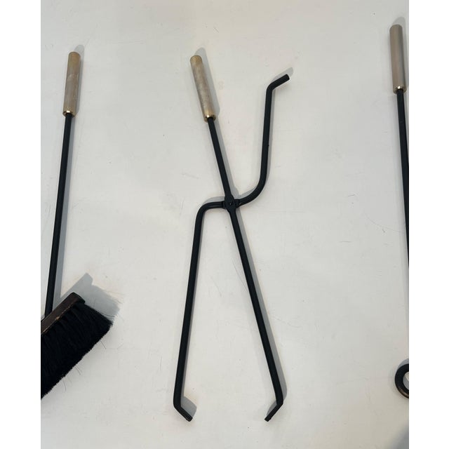 Black lacquered and chrome-plated fireplace tools on stand For Sale - Image 11 of 12