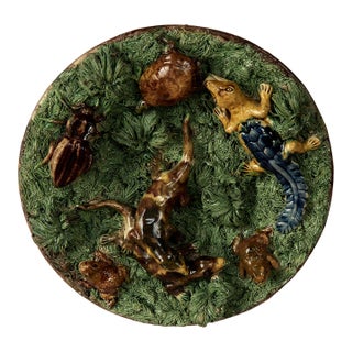 Antique Portuguese Palissy Ware Majolica Wall Plate For Sale