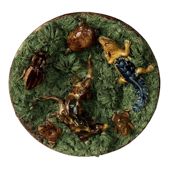 Antique Portuguese Palissy Ware Majolica Wall Plate For Sale