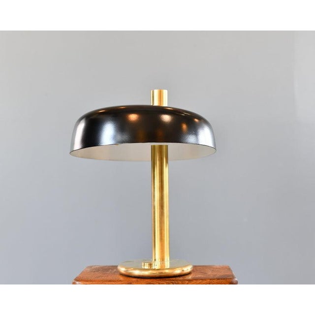 Large Mid Century Table Lamp By Hillebrand Circa 1960s Aluminium shade - Brass bass and stem - On/Off push button switch...