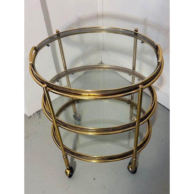 Petite Bar Cart in Brass and Glass From Maison Jansen, France, 1960s Unmarked For Sale - Image 11 of 15