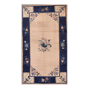 Marvelous Tan Beige and Navy Blue Color With Special Floral Design Antique Chinese Peking Rug