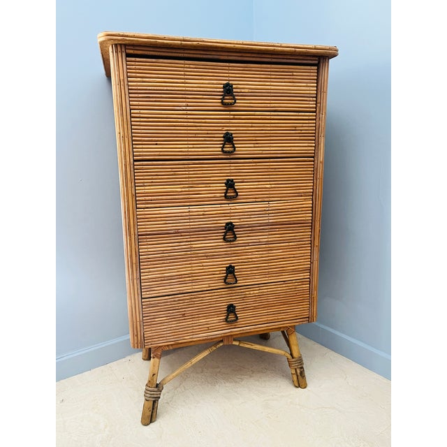 Rattan Chest of Drawers attributed to Adrien Audoux and Frida Minet, 1960s For Sale - Image 4 of 15