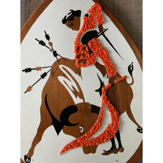 Vintage Mid-Century Modern Bull Fighting Matador on Teardrop Teak Wood Popcorn Shirt- Set of 3 For Sale - Image 6 of 10