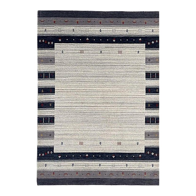5x8 Ivory Hand-Knotted Wool Framed Openness Modernist Design Modern Carpet Rug For Sale