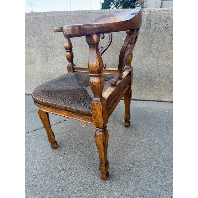 Vintage English Style Wood Corner Chair With Cane Seat For Sale - Image 4 of 11
