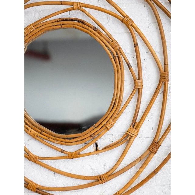 Mauro Bonacina Rattan Mid Century Italian Mirror For Sale - Image 4 of 6