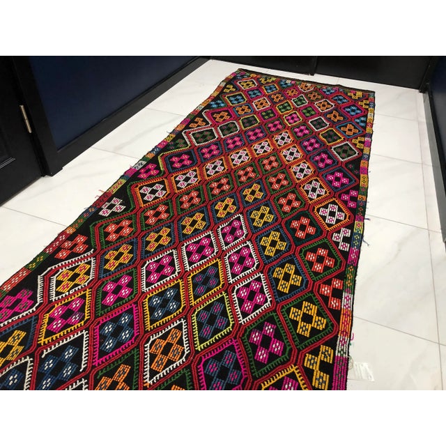 1960s Vintage Colorful Patterned Rug- 3′10″ × 9′8″ For Sale - Image 9 of 11