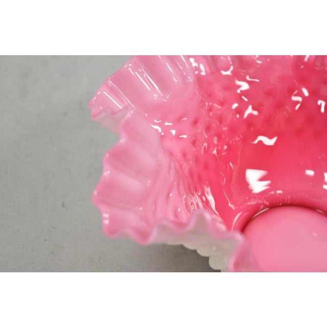 Glass Vintage Pink & White Hobnail Cased Glass Candy Dish Ruffled Bowl Brides Basket For Sale - Image 7 of 12