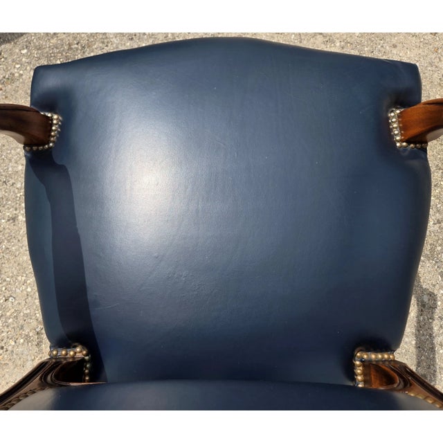 Chateau d'Ax French Bergere Fauteuil Blue Leather Arm Chair For Sale - Image 9 of 18