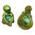 Vintage Zsolnay Hand Crafted Pottery Small Children Sitting & Holding Basket, Eosin Iridescent Green Glaze For Sale