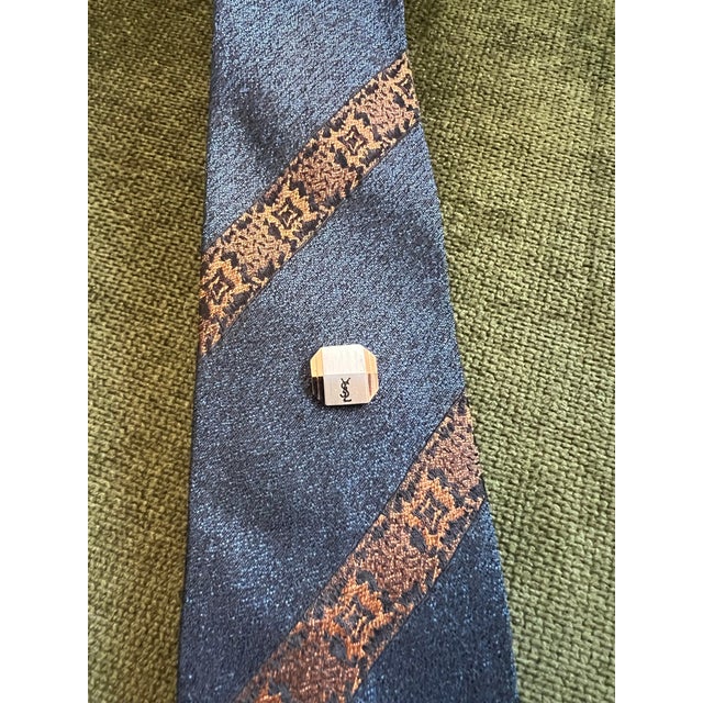 Metal Vintage Yves Saint Tie Pin, Gold Plate and Stainless Steel, logo “Circa 1990s” For Sale - Image 7 of 10