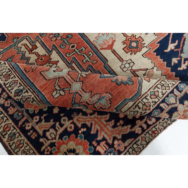 Blue Antique Persian Heriz Rug For Sale - Image 8 of 12