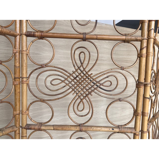 Brown Three-Panel Bamboo Wicker Rattan Folding Screen Room Divider, France 1960s For Sale - Image 8 of 10