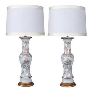 19th Century Chinese Baluster Form Porcelain Vases Now Mounted as Lamps With Gilt Decoration on a White Ground - a Pair For Sale