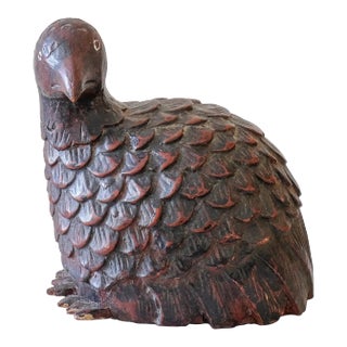 Antique Wood Carved Japanese Quail Bird For Sale