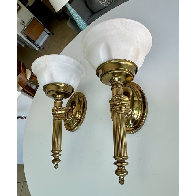 French Devoluy Hand Torch Brass Wall Sconces For Sale - Image 18 of 18