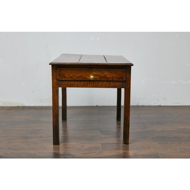19th Century 19th Century English Rustic Oak Side Table with Planked Top and Single Drawer For Sale - Image 5 of 12