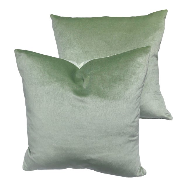Contemporary Mint Green Velvet Feather Down Pillows A Pair