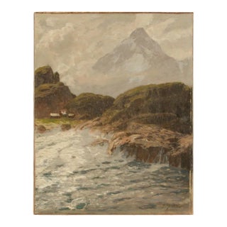 Early 20th Century "Scenic Cliffs" Coastal Landscape Oil Painting by Karl Theodor Boehme For Sale