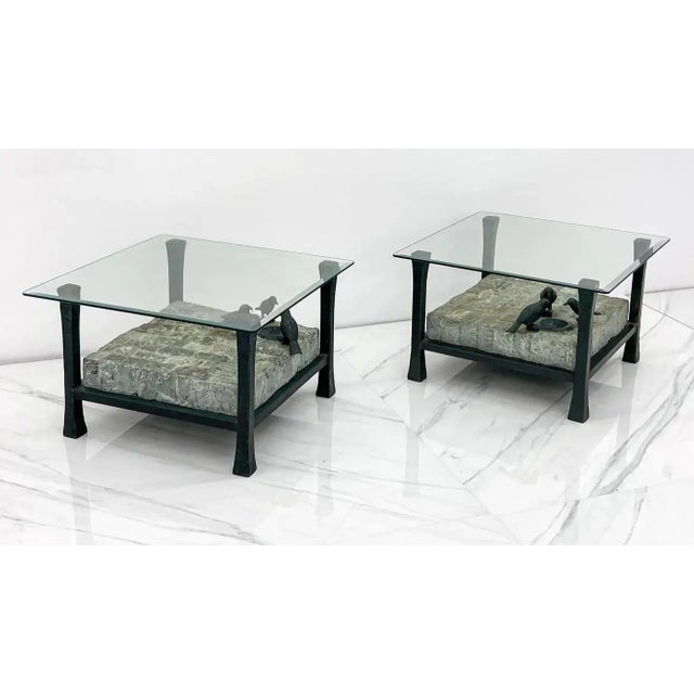 Postmodern Maitland Smith Marble and Bronze Sculptural Side / Accent Tables, a Pair For Sale - Image 3 of 10