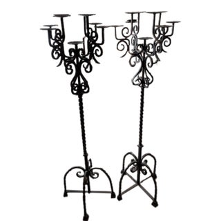 Pair of Emmanuel Design Group Designer Wrought Iron Floor Candelabras – Statement Art Pieces For Sale