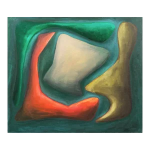 'Abstract in Coral and Jade' by Keisler, Large Mid-Century American Biomorphic Abstraction