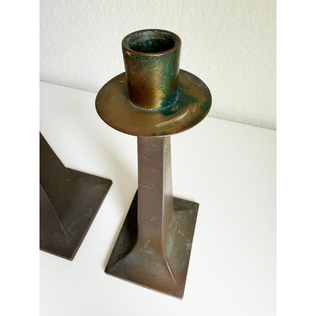 Arts & Crafts Era Brass Candle Holders, a Pair, Early 20th C For Sale - Image 9 of 11