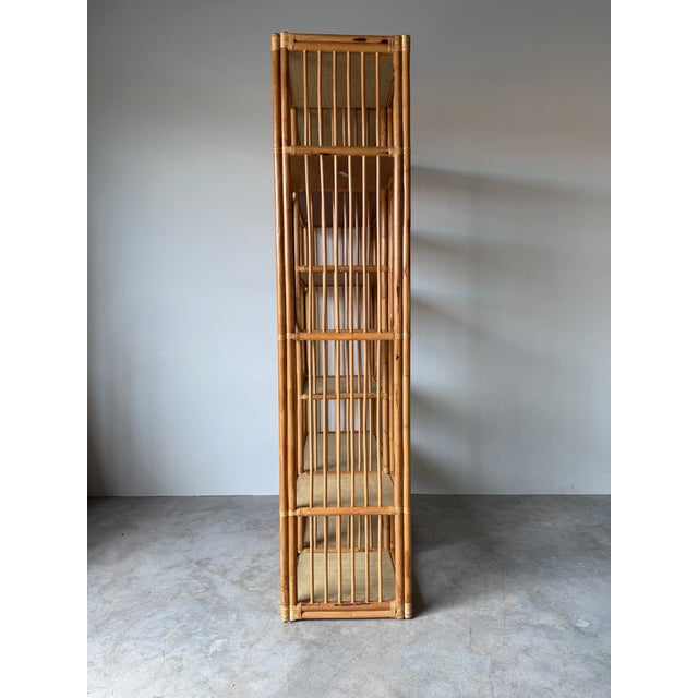 1990s Large- Vintage Coastal Rattan Bookcase Étagère With Cane Shelves For Sale - Image 5 of 12