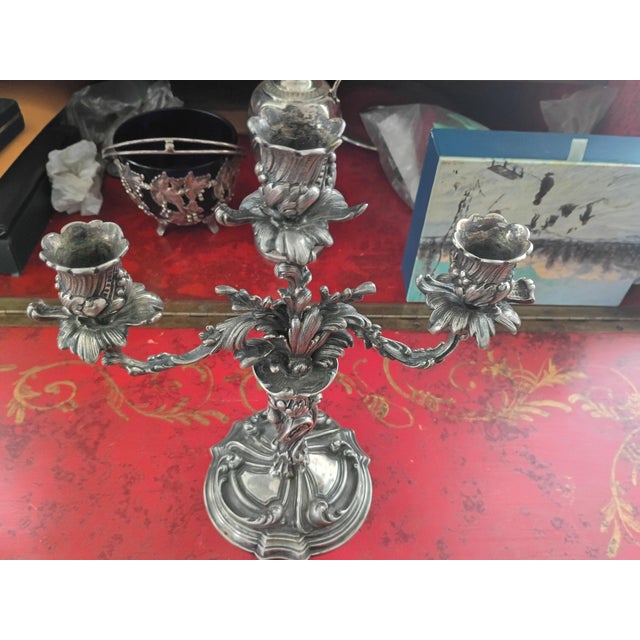 1920s Rococo Elaborated Detailed Rococo Arno Fassi Silver Foliate Pair of Candelabras - Pair For Sale - Image 9 of 13