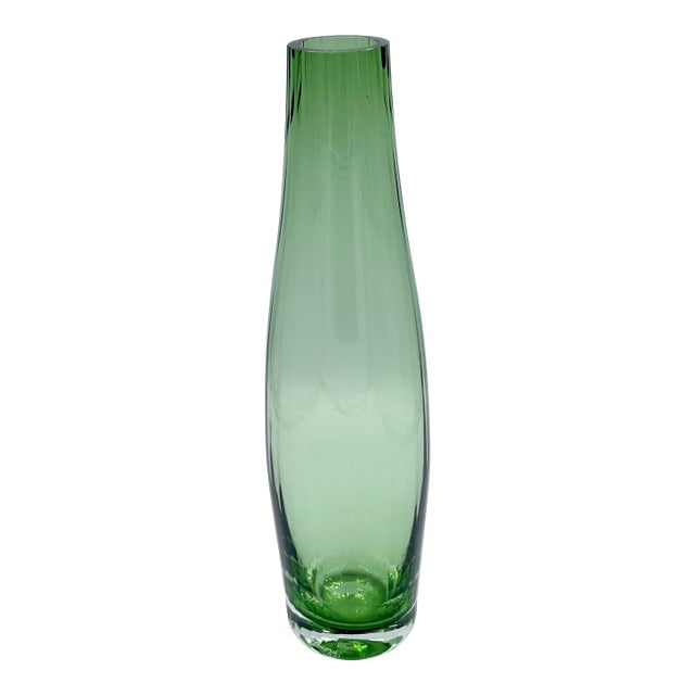 Villeroy & Boch Green Optic Ribbed Tapered Fluted Glass Bud Vase For Sale
