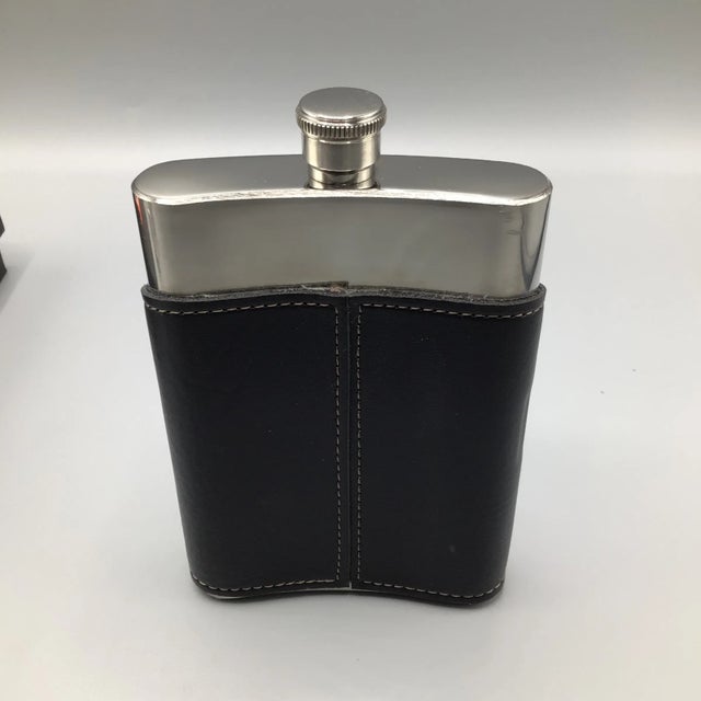 Mad Man Elite Stainless Steel Flask Set With 4 Shot Glasses, 1 Flask and 1 Funnel in Original Gift Box - 7 Piece For Sale - Image 4 of 13